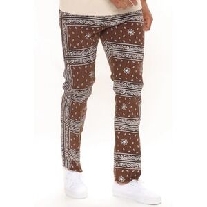 Fashion NOVA Men Taking Over Paisley Straight Jeans Brown W42